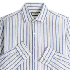 Áo Sơ Mi Nam By Cotton Linen Trắng Sọc Xanh