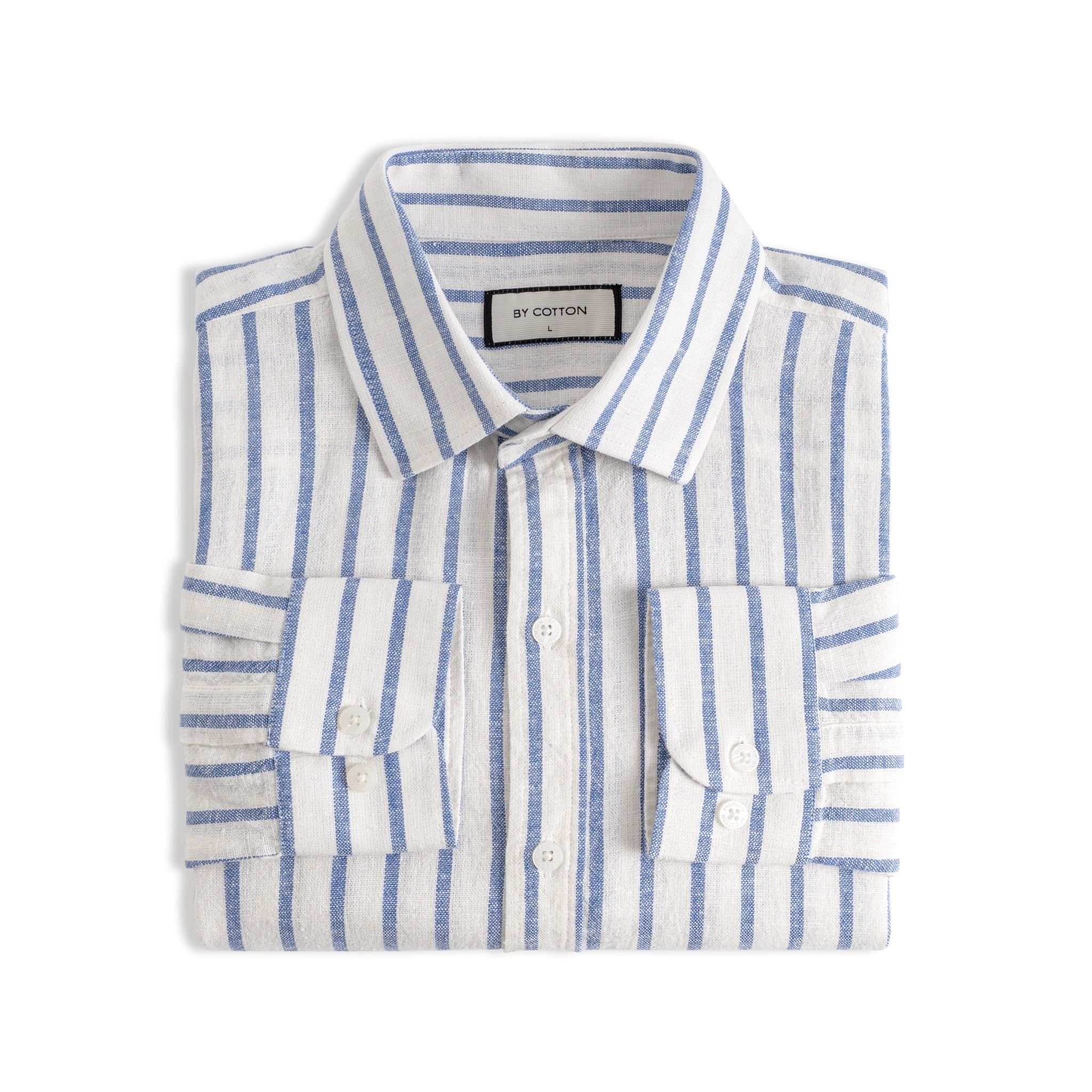 Áo Sơ Mi Nam By Cotton Linen Trắng Sọc Xanh