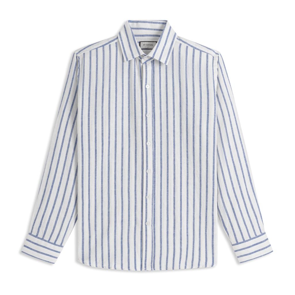 Áo Sơ Mi Nam By Cotton Linen Trắng Sọc Xanh