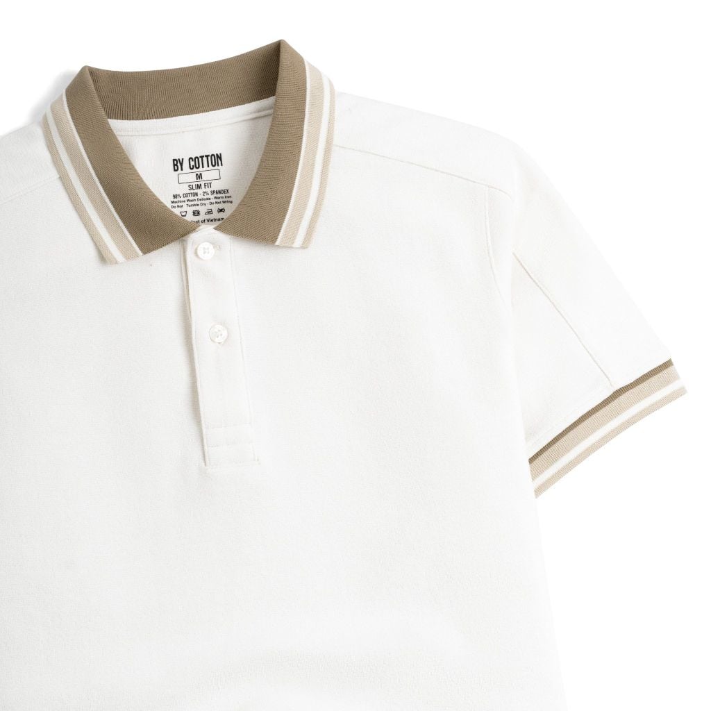 Áo Thun Polo By Cotton 2Layer Kem Phối Bo