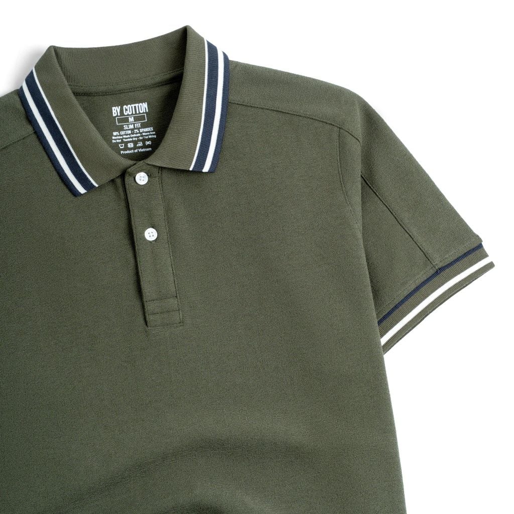 Áo Thun Polo By Cotton 2Layer Rêu Phối Bo