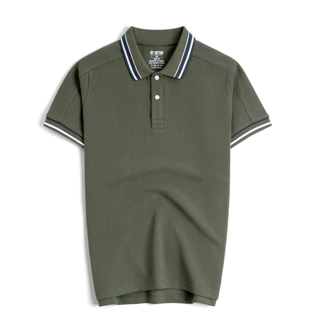 Áo Thun Polo By Cotton 2Layer Rêu Phối Bo