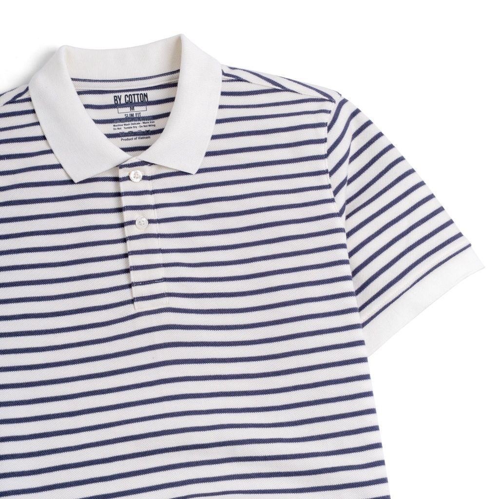 Áo Thun Polo By Cotton 2Layer Sọc Nhỏ Kem Xanh