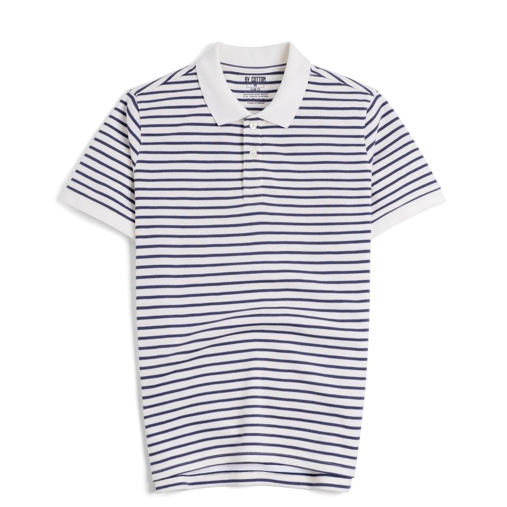 Áo Thun Polo By Cotton 2Layer Sọc Nhỏ Kem Xanh