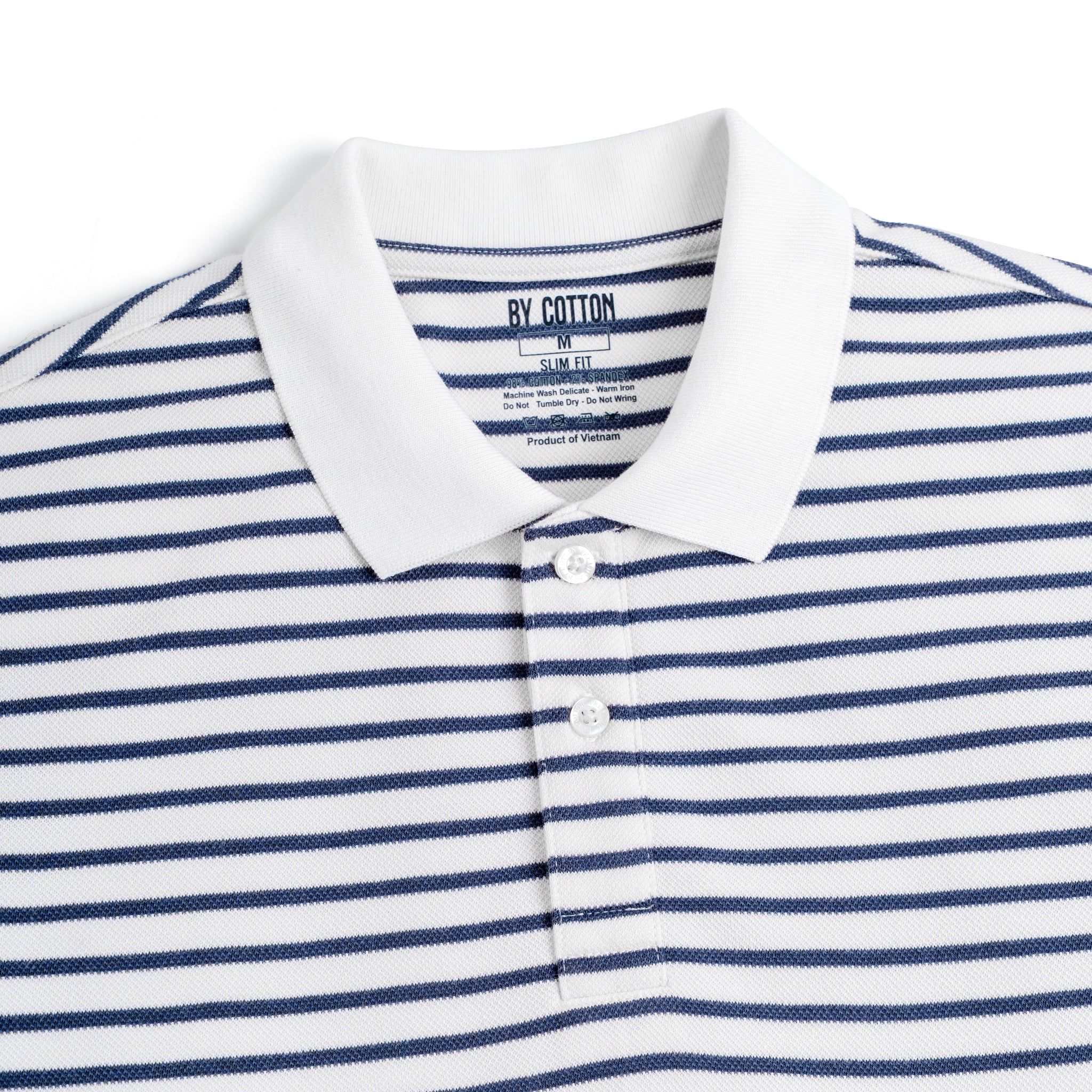 Áo Thun Polo By Cotton 2Layer Sọc Nhỏ Trắng Xanh