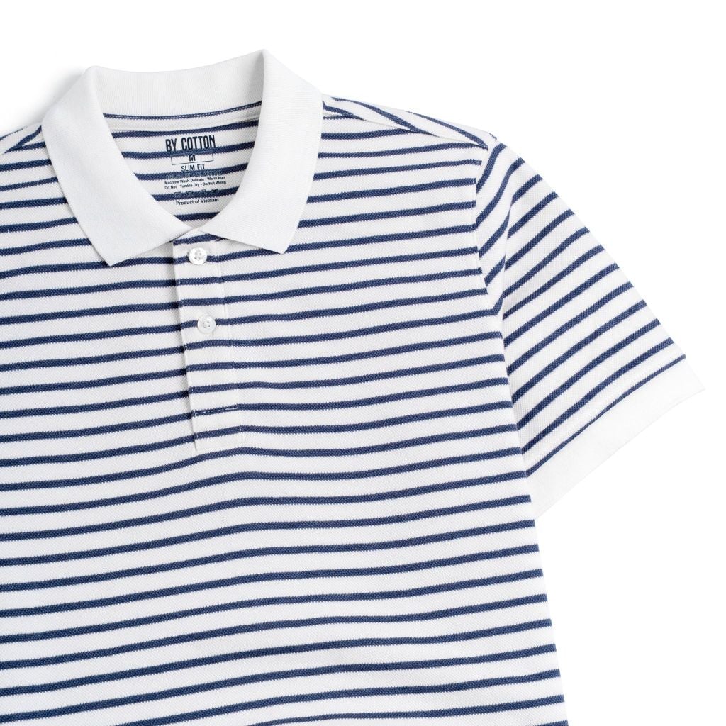 Áo Thun Polo By Cotton 2Layer Sọc Nhỏ Trắng Xanh
