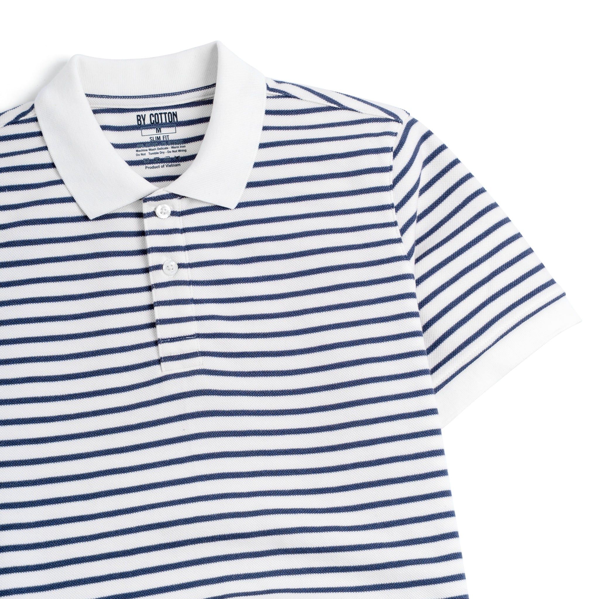 Áo Thun Polo By Cotton 2Layer Sọc Nhỏ Trắng Xanh