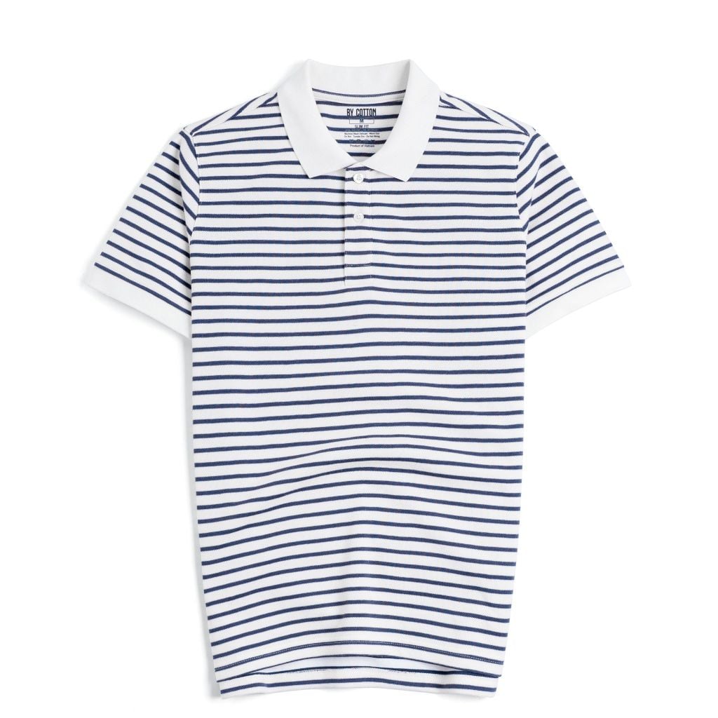 Áo Thun Polo By Cotton 2Layer Sọc Nhỏ Trắng Xanh