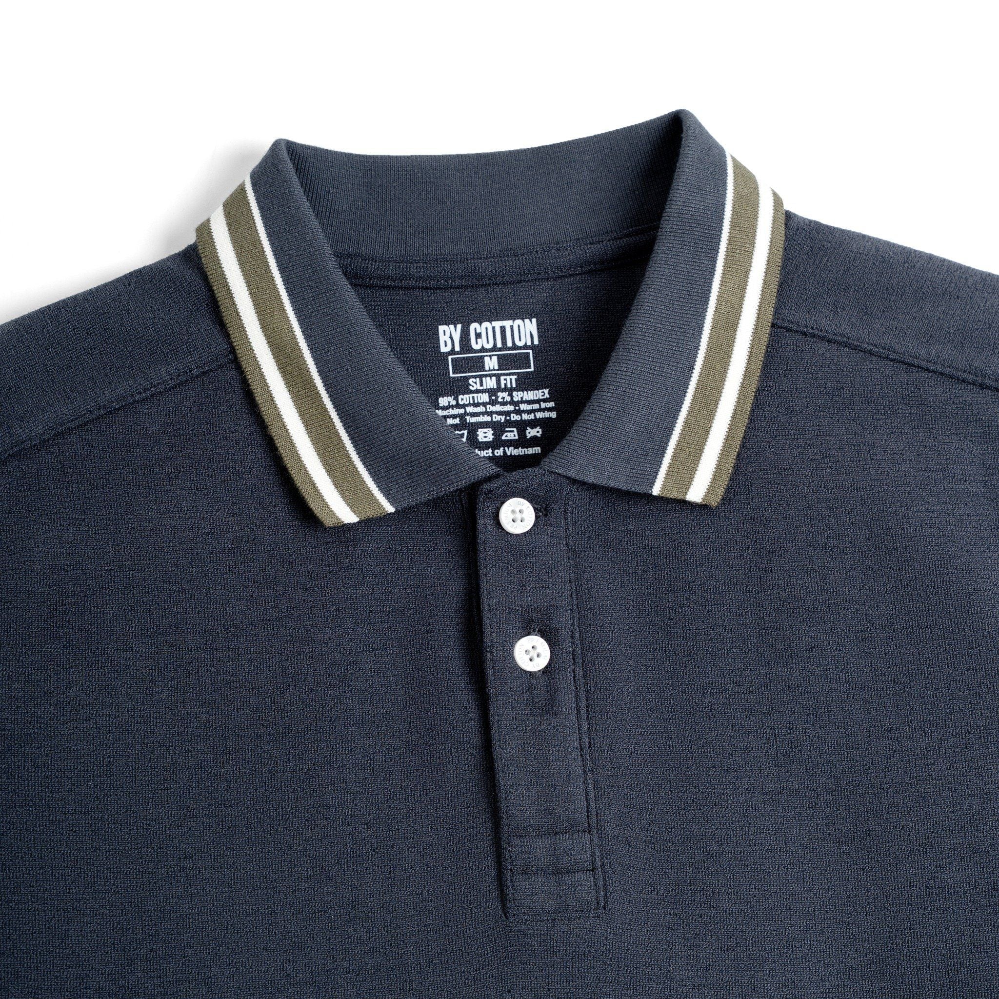 Áo Thun Polo By Cotton 2Layer Xanh Xám Phối Bo