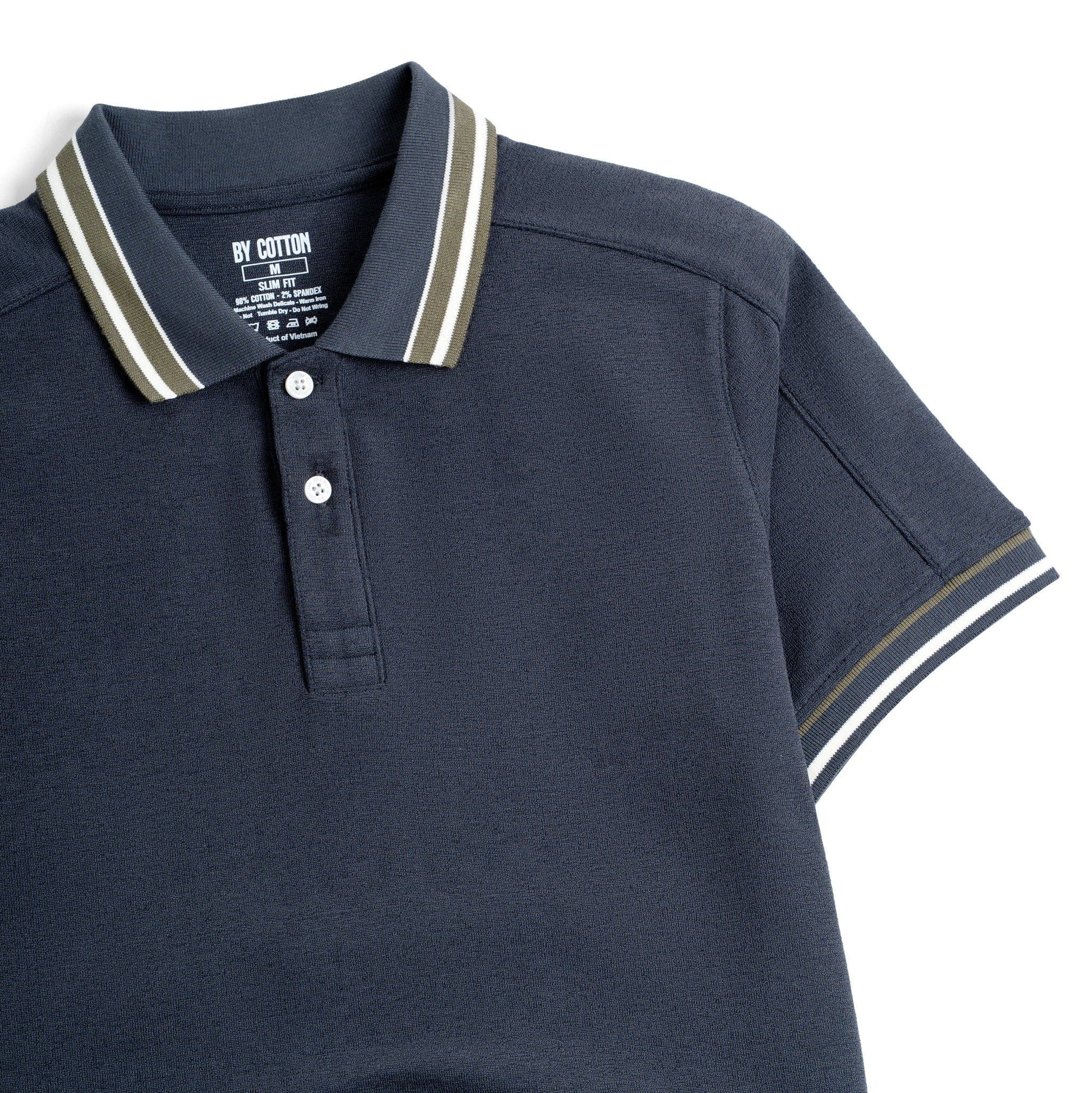 Áo Thun Polo By Cotton 2Layer Xanh Xám Phối Bo