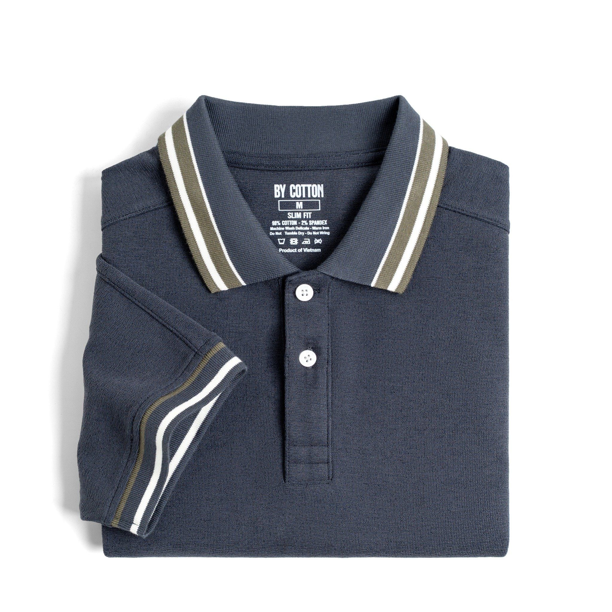 Áo Thun Polo By Cotton 2Layer Xanh Xám Phối Bo