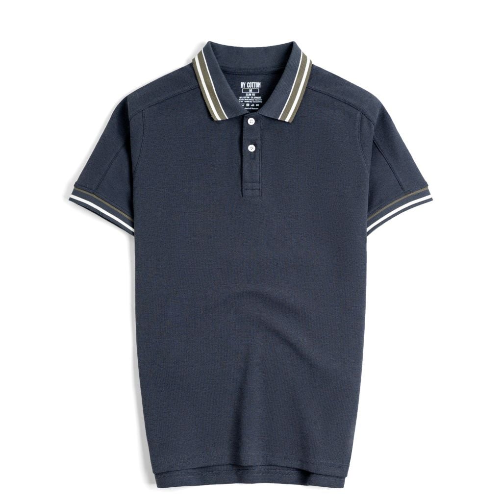 Áo Thun Polo By Cotton 2Layer Xanh Xám Phối Bo