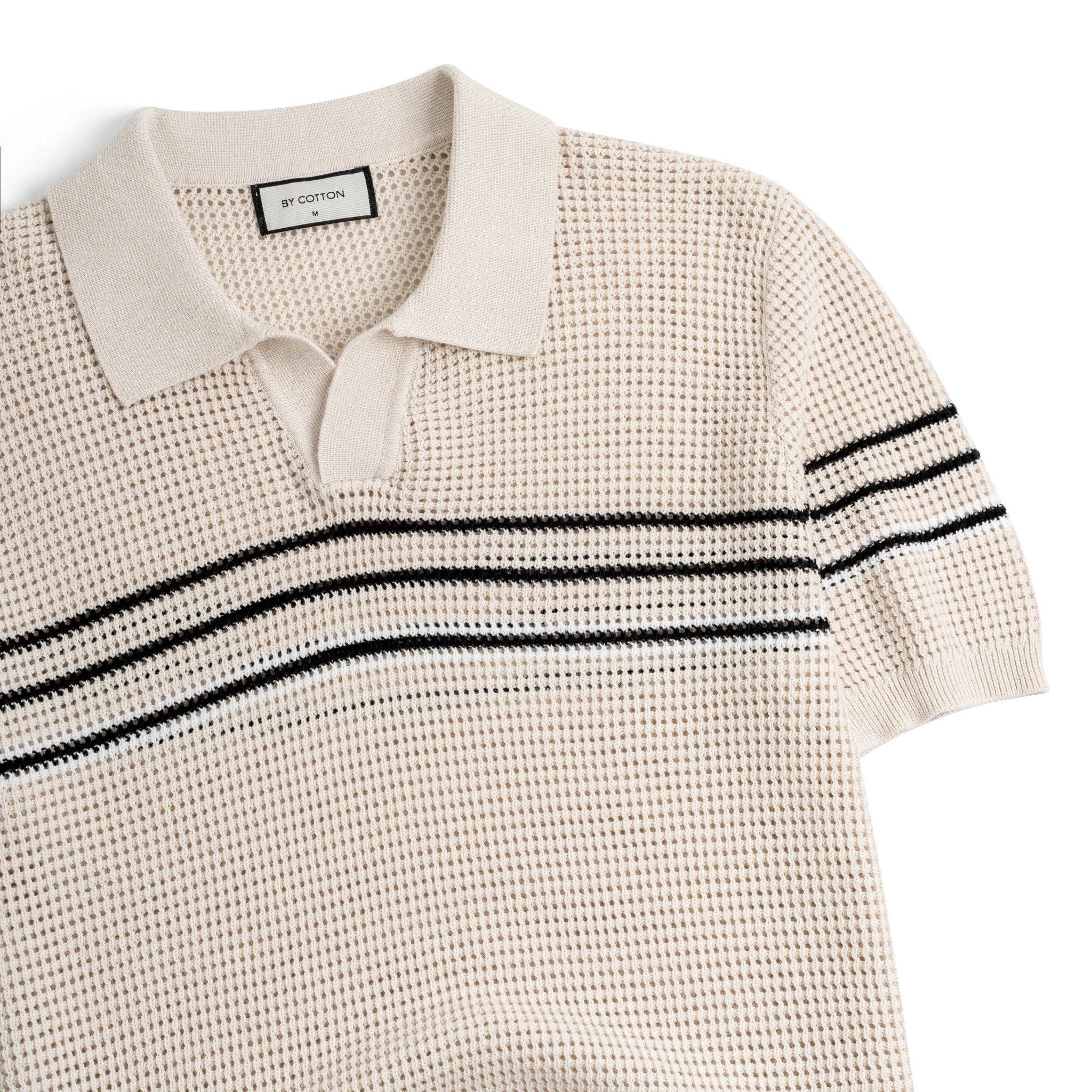 Áo Polo Dệt Kim By Cotton Be Lỗ Sọc Ngực