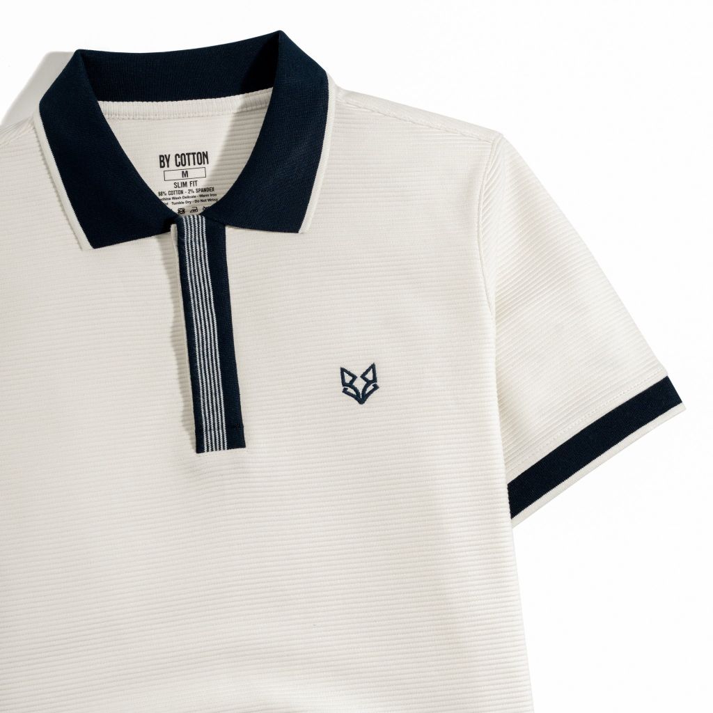 Áo Thun Polo Gân Kem Thêu Fox Phối Bo