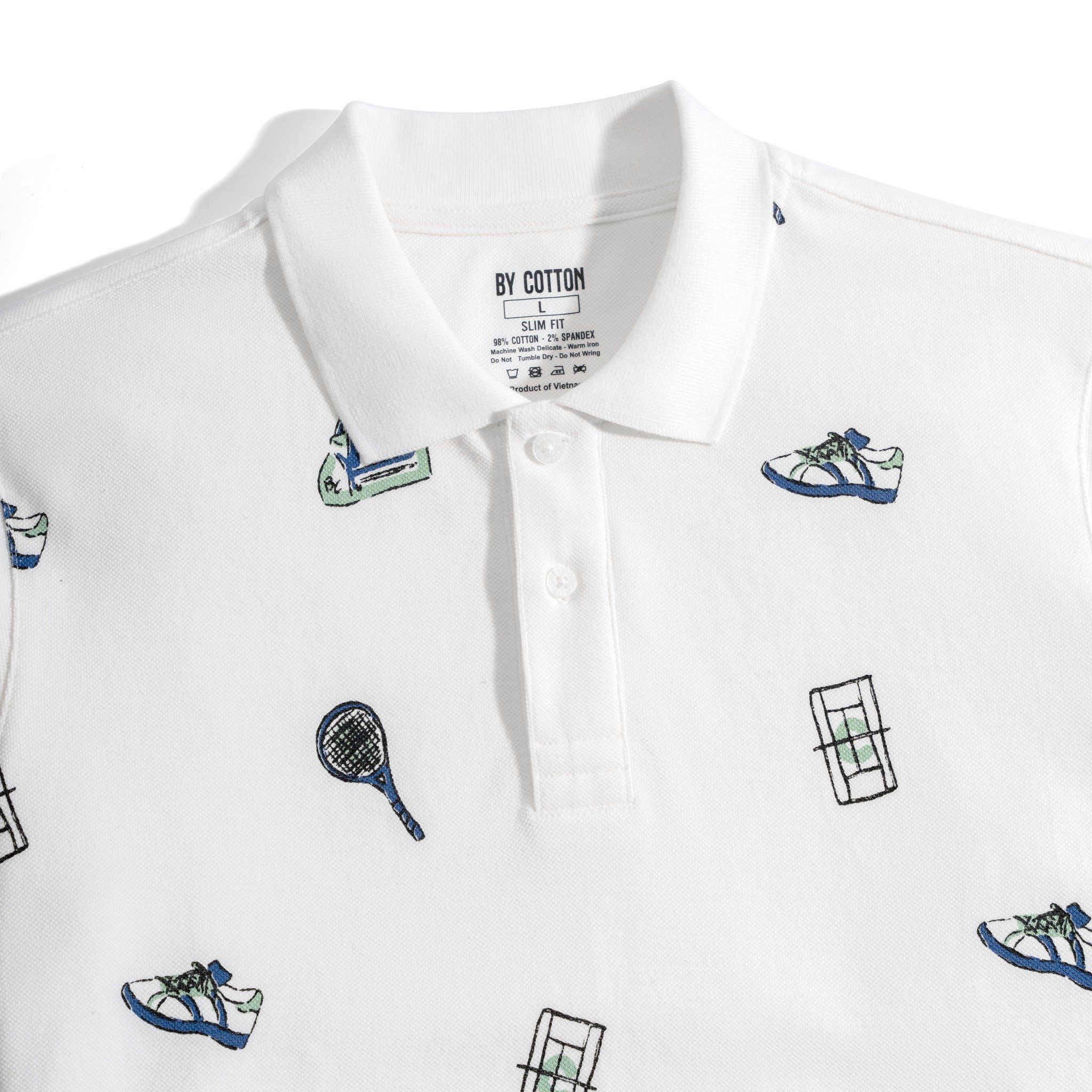 Áo Thun Polo Nam By Cotton Pique 2.0 Trắng In Icon Tennis