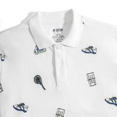 Áo Thun Polo Nam By Cotton Pique 2.0 Trắng In Icon Tennis
