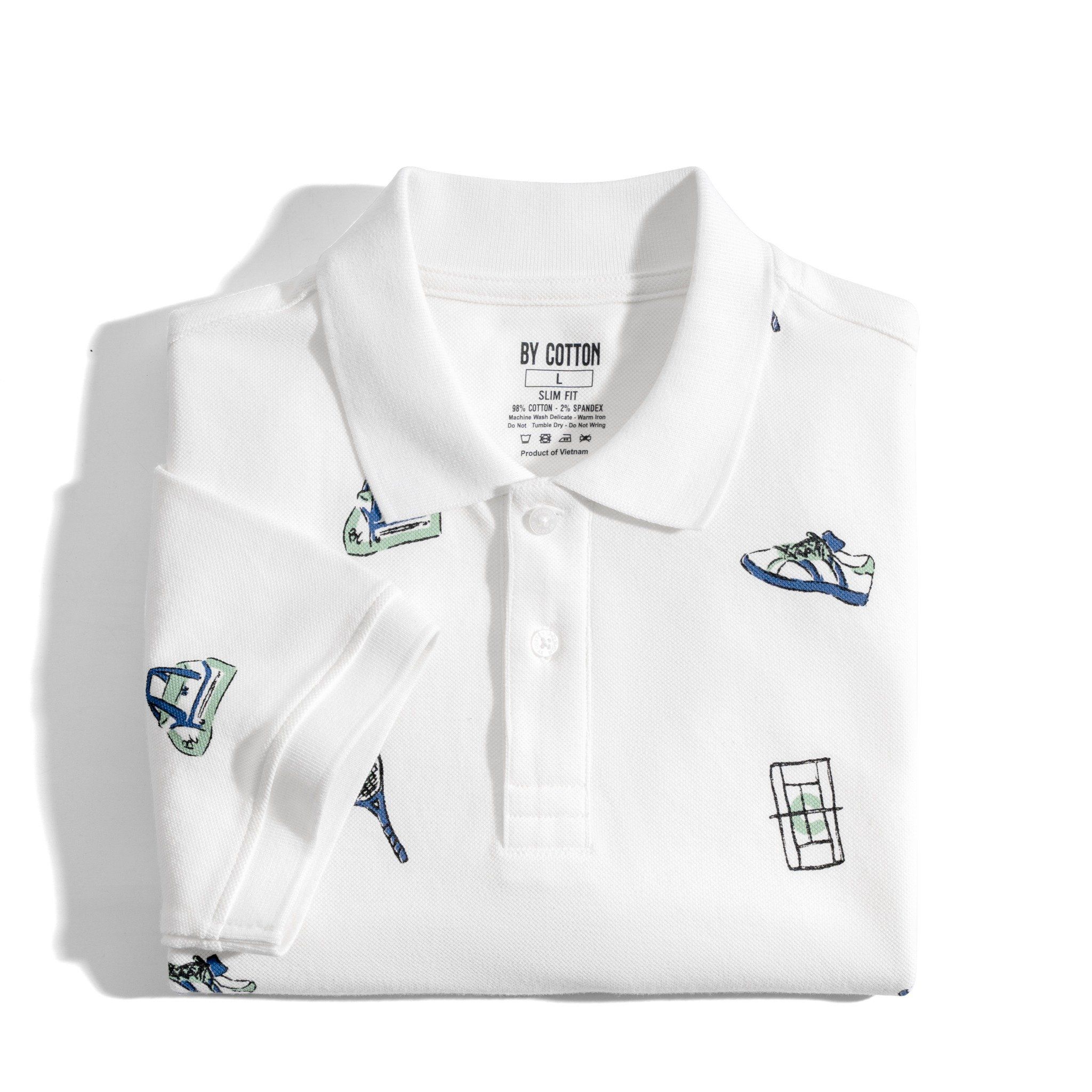 Áo Thun Polo Nam By Cotton Pique 2.0 Trắng In Icon Tennis