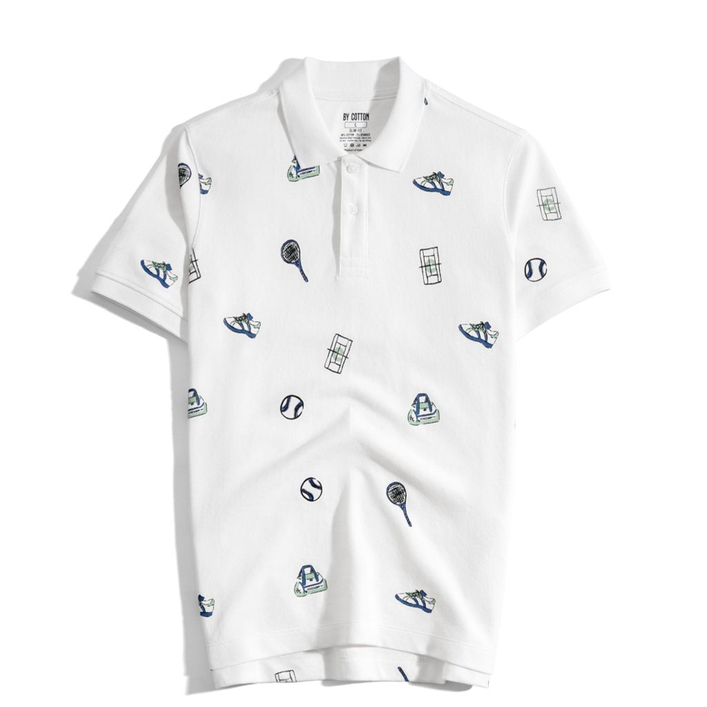 Áo Thun Polo Nam By Cotton Pique 2.0 Trắng In Icon Tennis