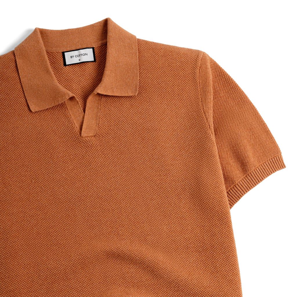 Áo Thun Polo Nam Dệt Kim By Cotton Melange Cam Gạch