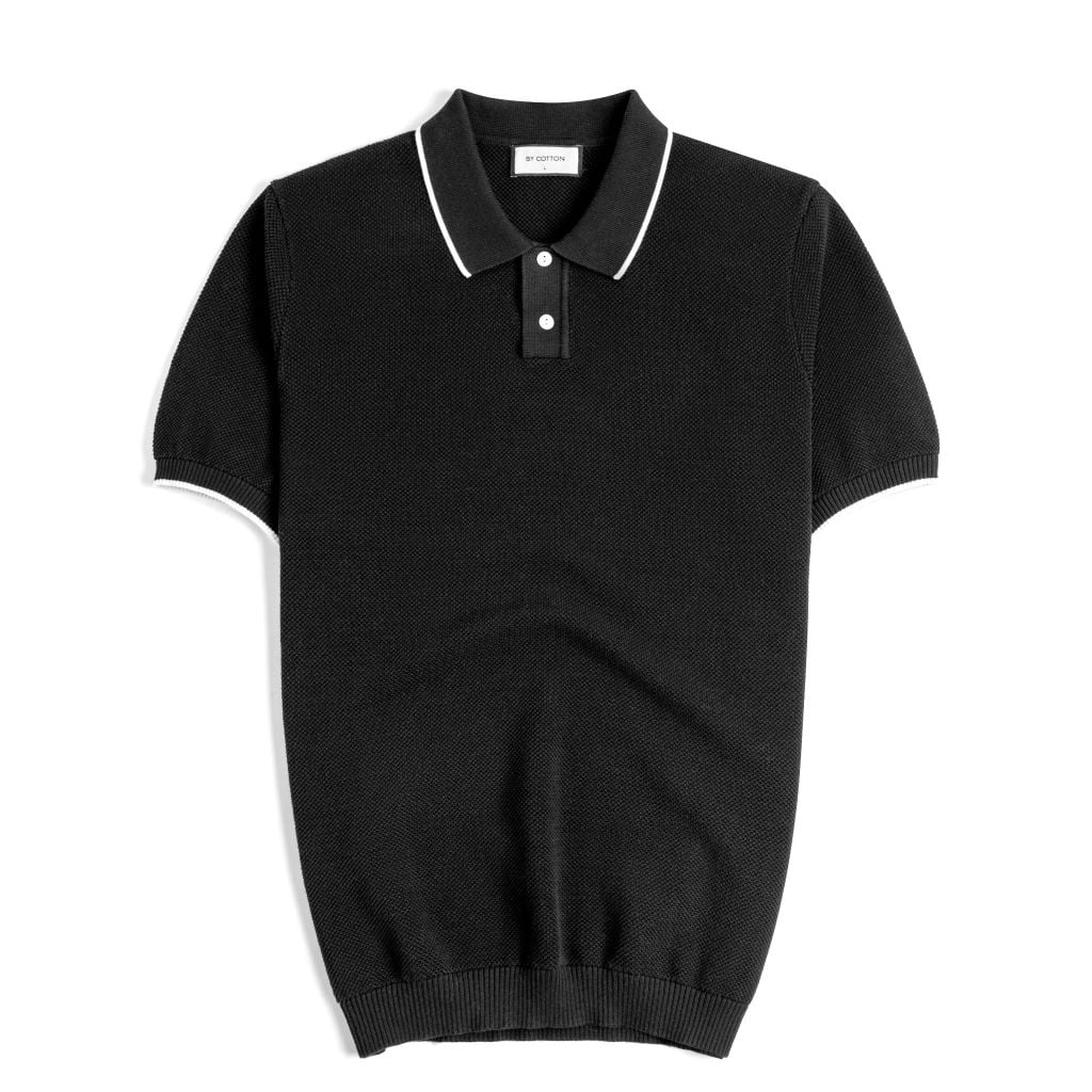 Áo Polo Dệt Kim By Cotton Melange Đen SS2
