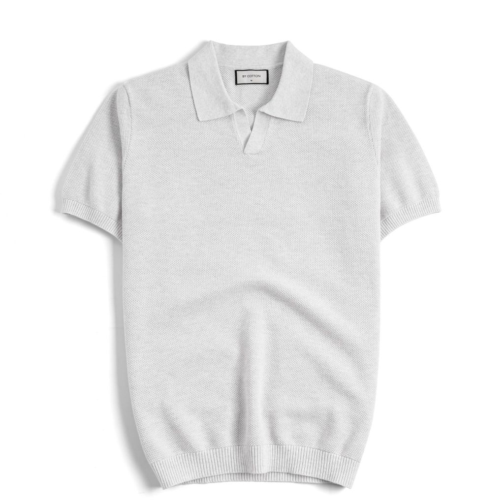 Áo Thun Polo Nam Dệt Kim By Cotton Melange Xám Nhạt