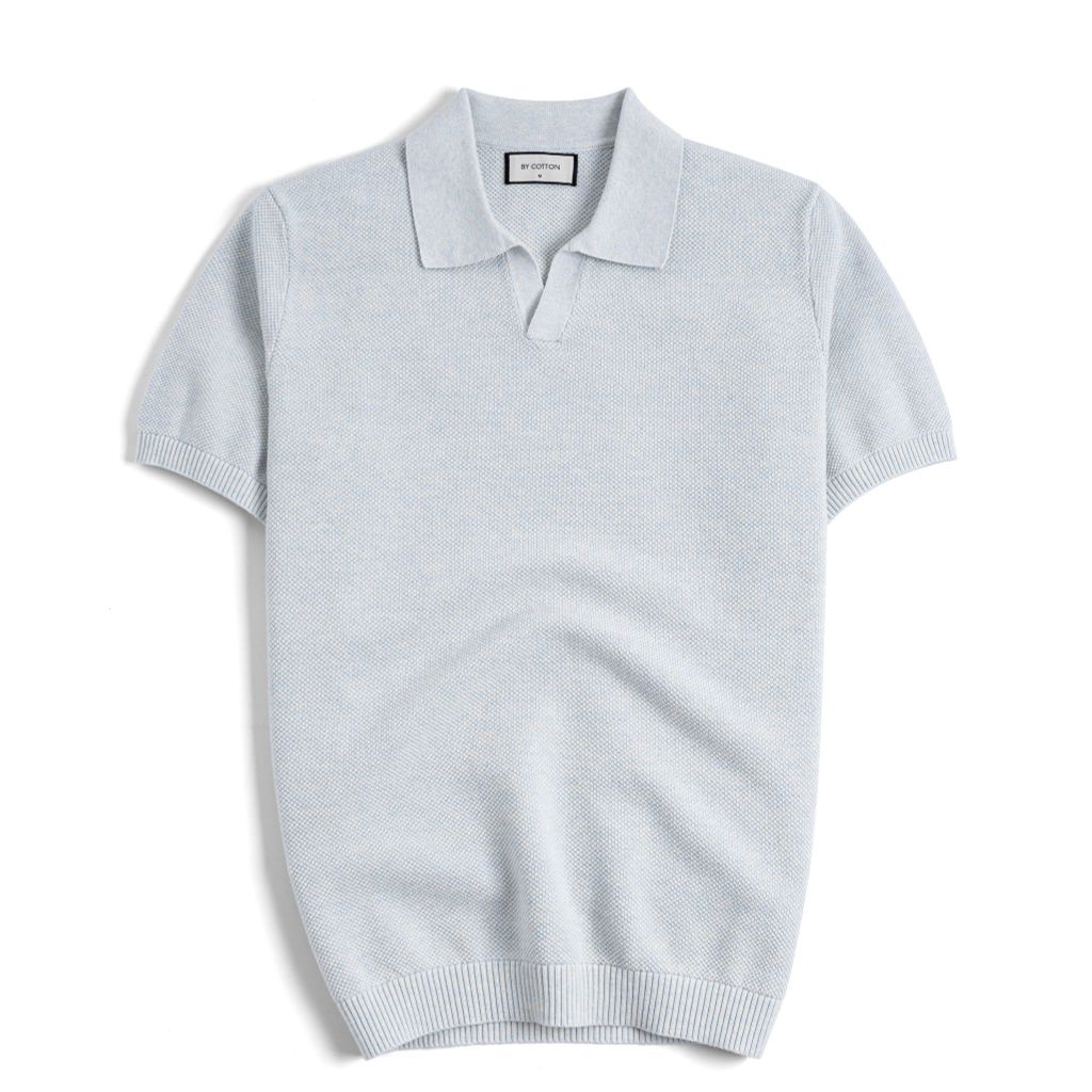 Áo Thun Polo Nam Dệt Kim By Cotton Melange Xanh Pastel