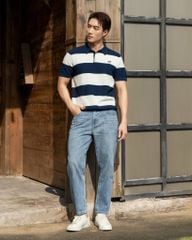 Áo Polo Dệt Kim By Cotton Thêu Ngựa Sọc Trắng - Xanh Đen