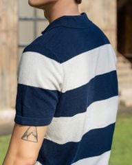 Áo Polo Dệt Kim By Cotton Thêu Ngựa Sọc Trắng - Xanh Đen