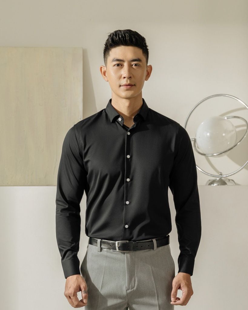 Áo Sơ Mi Nam Tay Dài Công Sở Bamboo Màu Đen