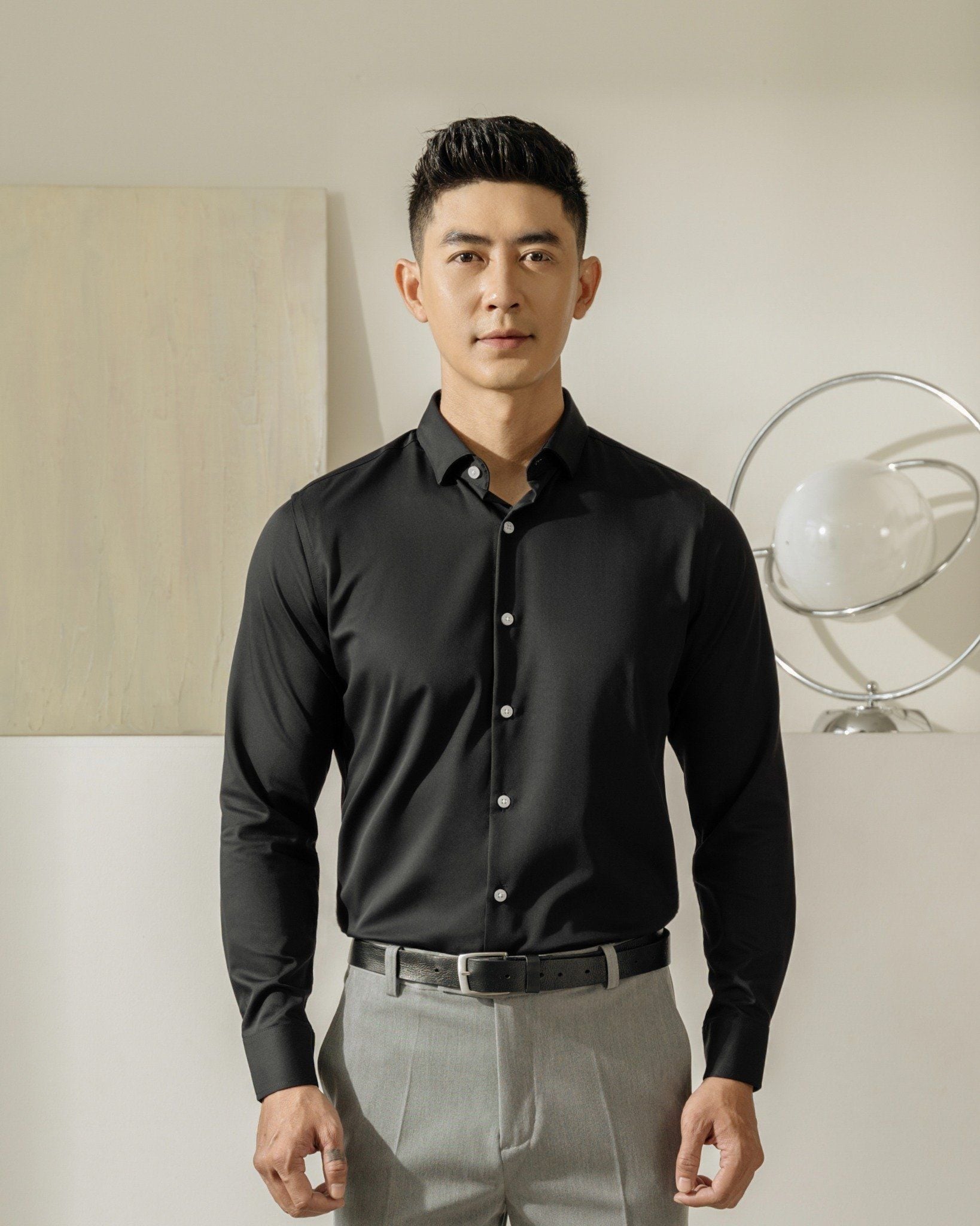 Áo Sơ Mi Nam Tay Dài Công Sở Bamboo Màu Đen