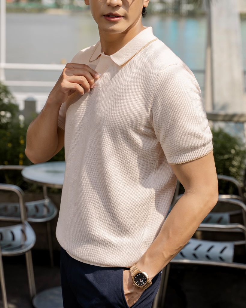 Áo Polo Dệt Kim By Cotton Melange Hồng SS2