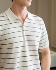 Áo Polo Dệt Kim By Cotton Melange Kem Sọc To