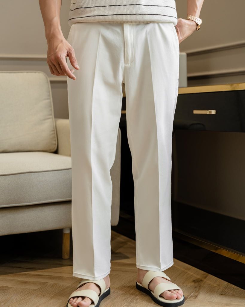 Quần Linen Dài Form Ống Đứng Màu Trắng