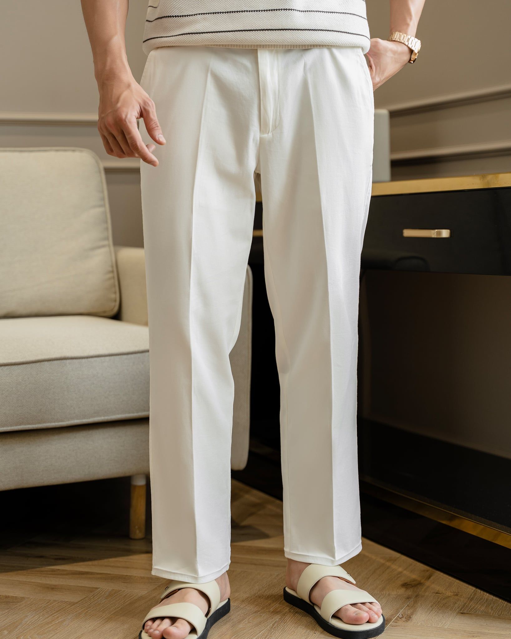 Quần Linen Dài Form Ống Đứng Màu Trắng