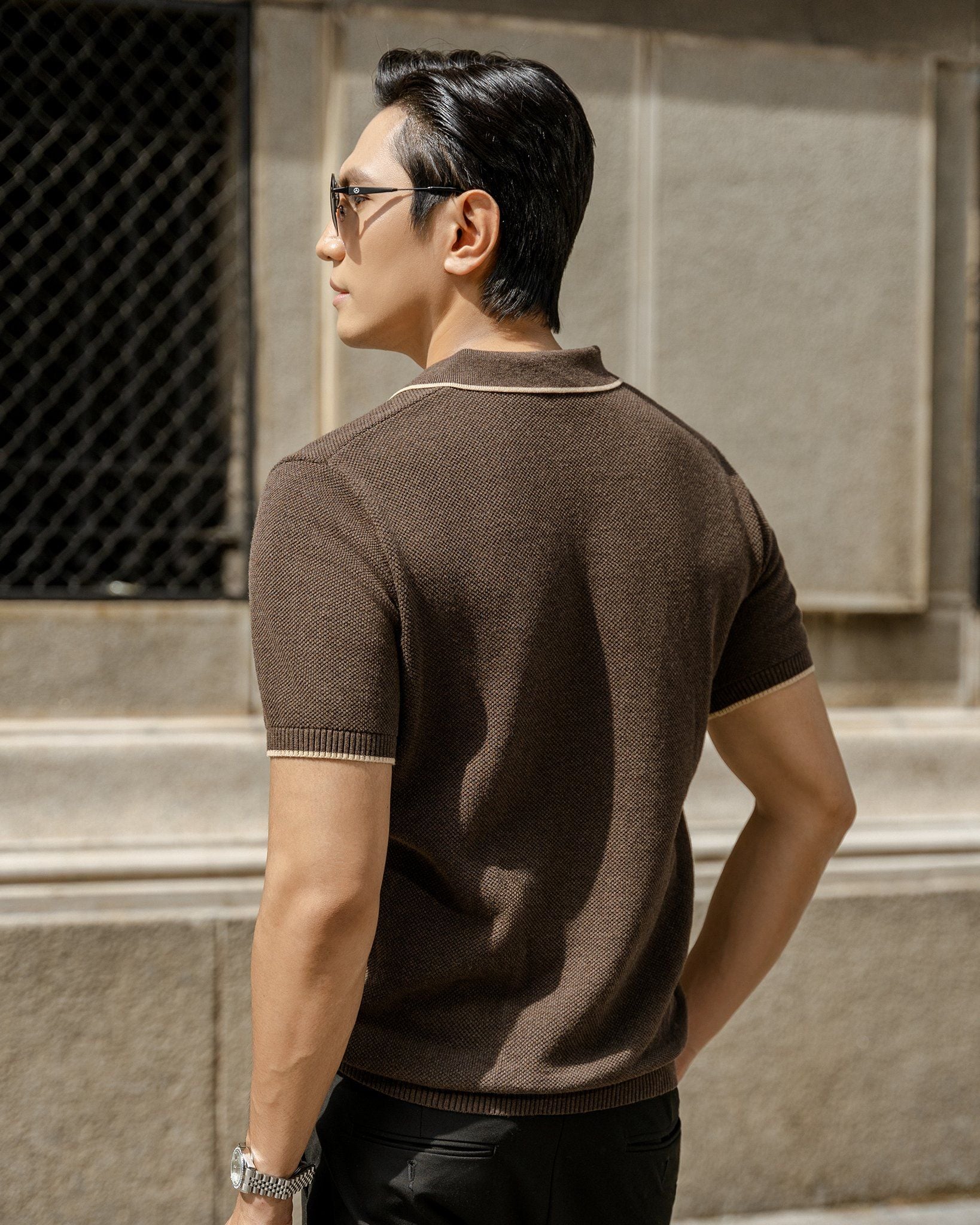 Áo Polo Dệt Kim By Cotton Melange Nâu SS2