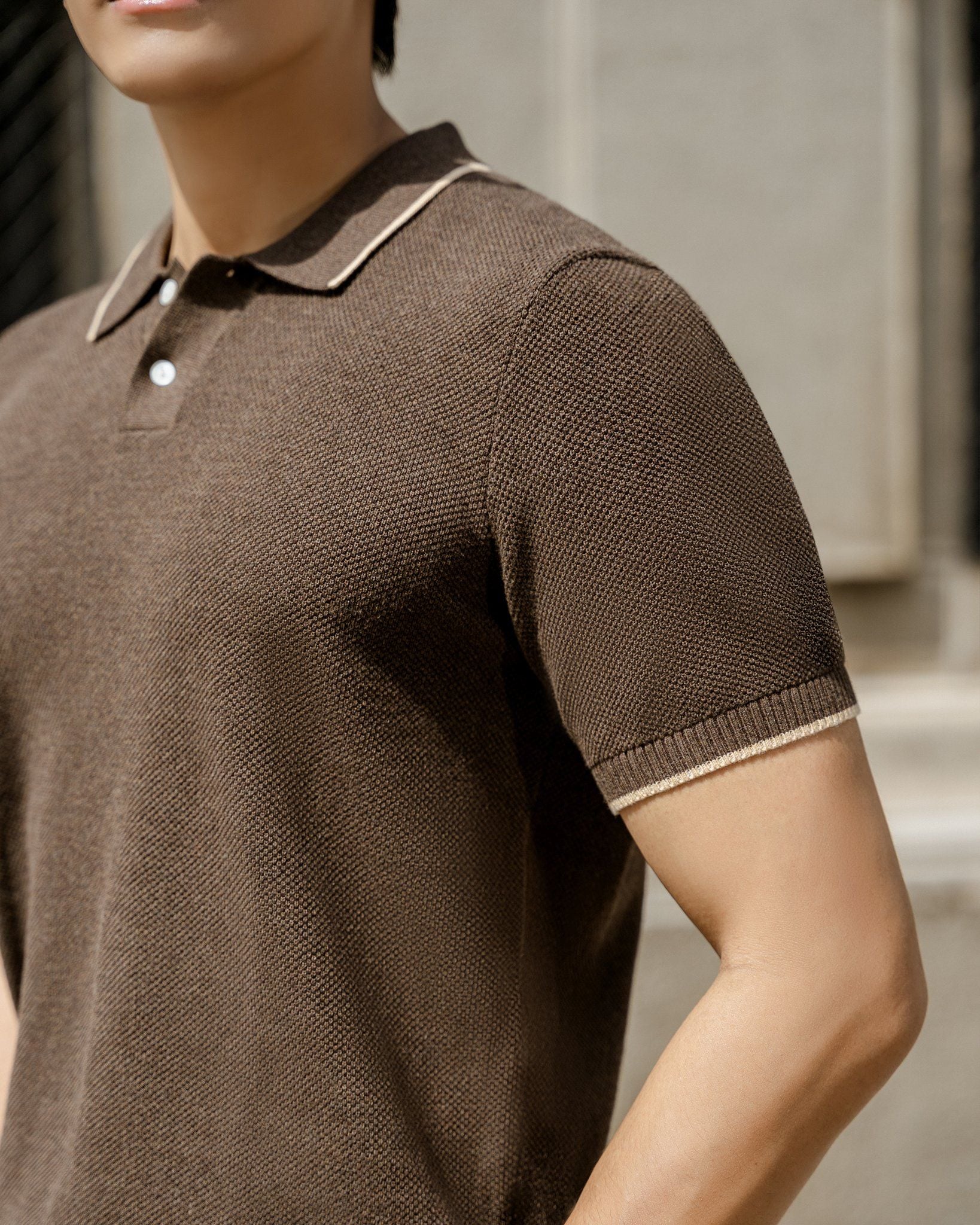 Áo Polo Dệt Kim By Cotton Melange Nâu SS2