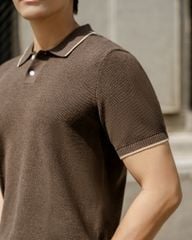 Áo Polo Dệt Kim By Cotton Melange Nâu SS2
