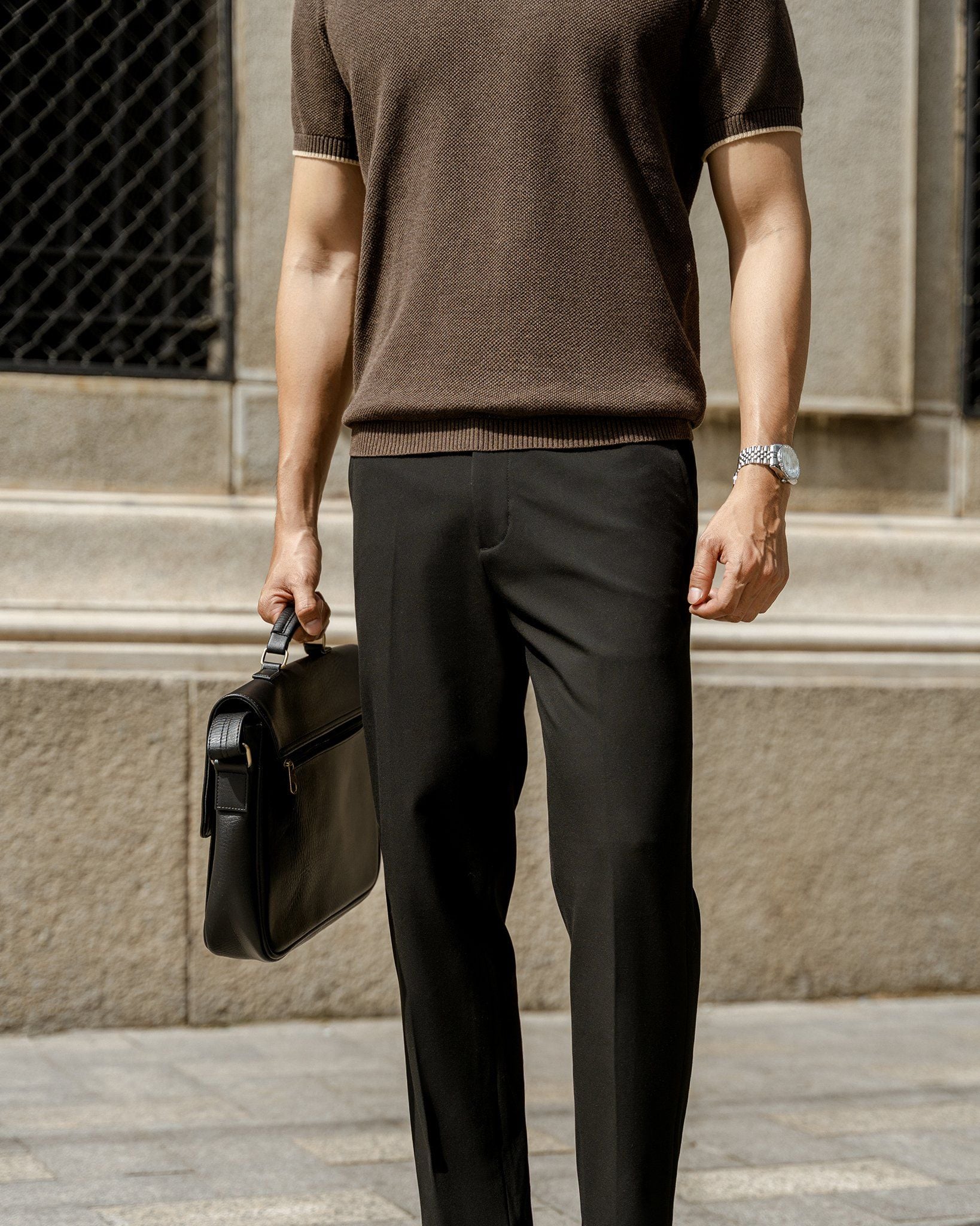 Áo Polo Dệt Kim By Cotton Melange Nâu SS2