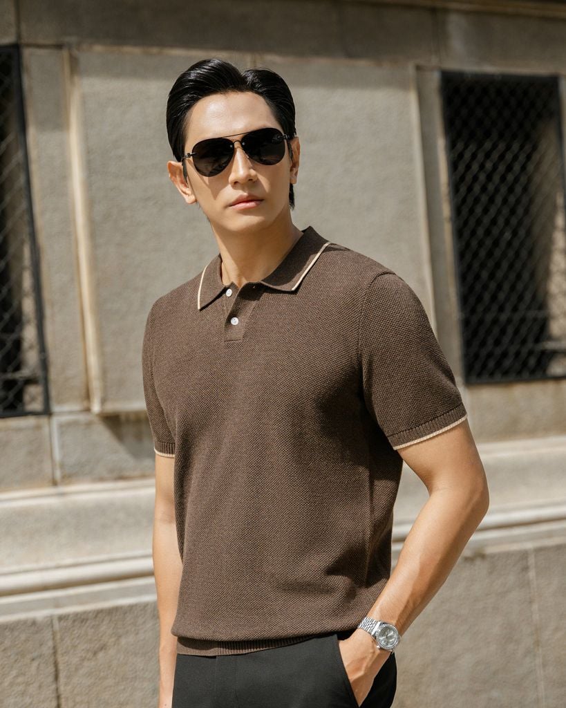 Áo Polo Dệt Kim By Cotton Melange Nâu SS2