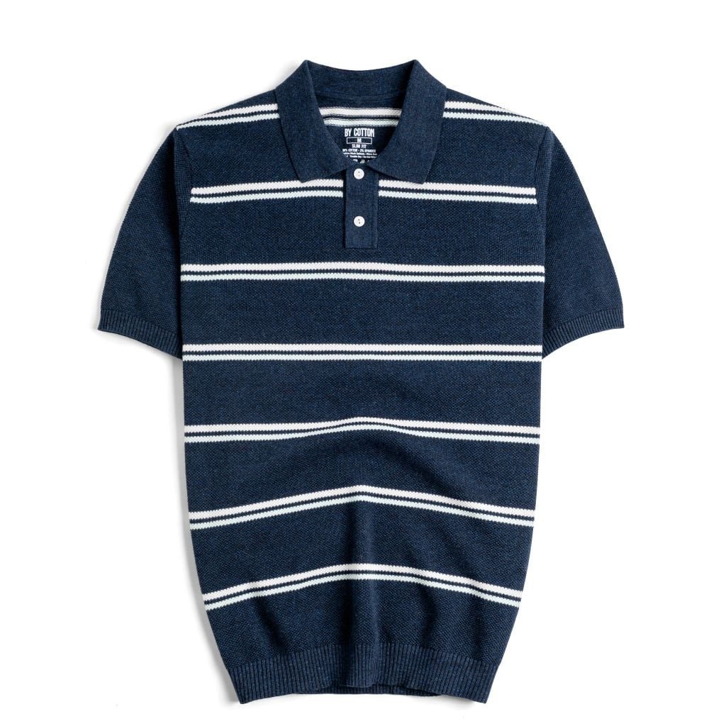 Áo Polo Dệt Kim By Cotton Melange Sọc Đôi