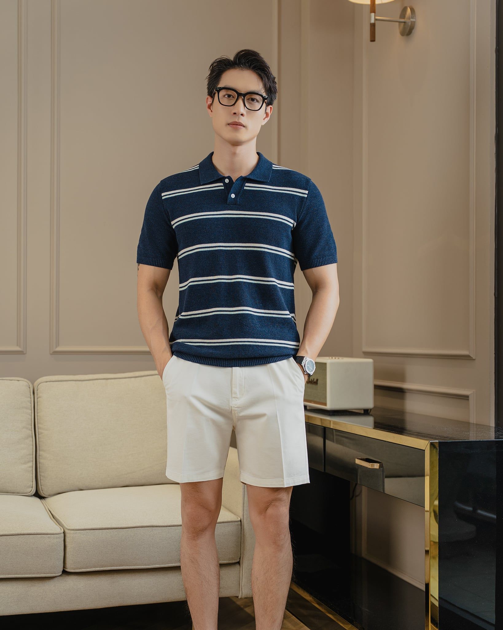 Áo Polo Dệt Kim By Cotton Melange Sọc Đôi
