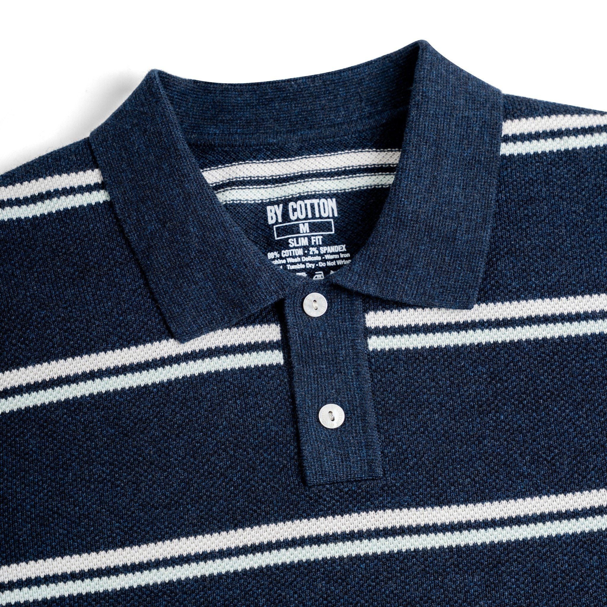 Áo Polo Dệt Kim By Cotton Melange Sọc Đôi