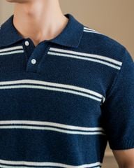 Áo Polo Dệt Kim By Cotton Melange Sọc Đôi