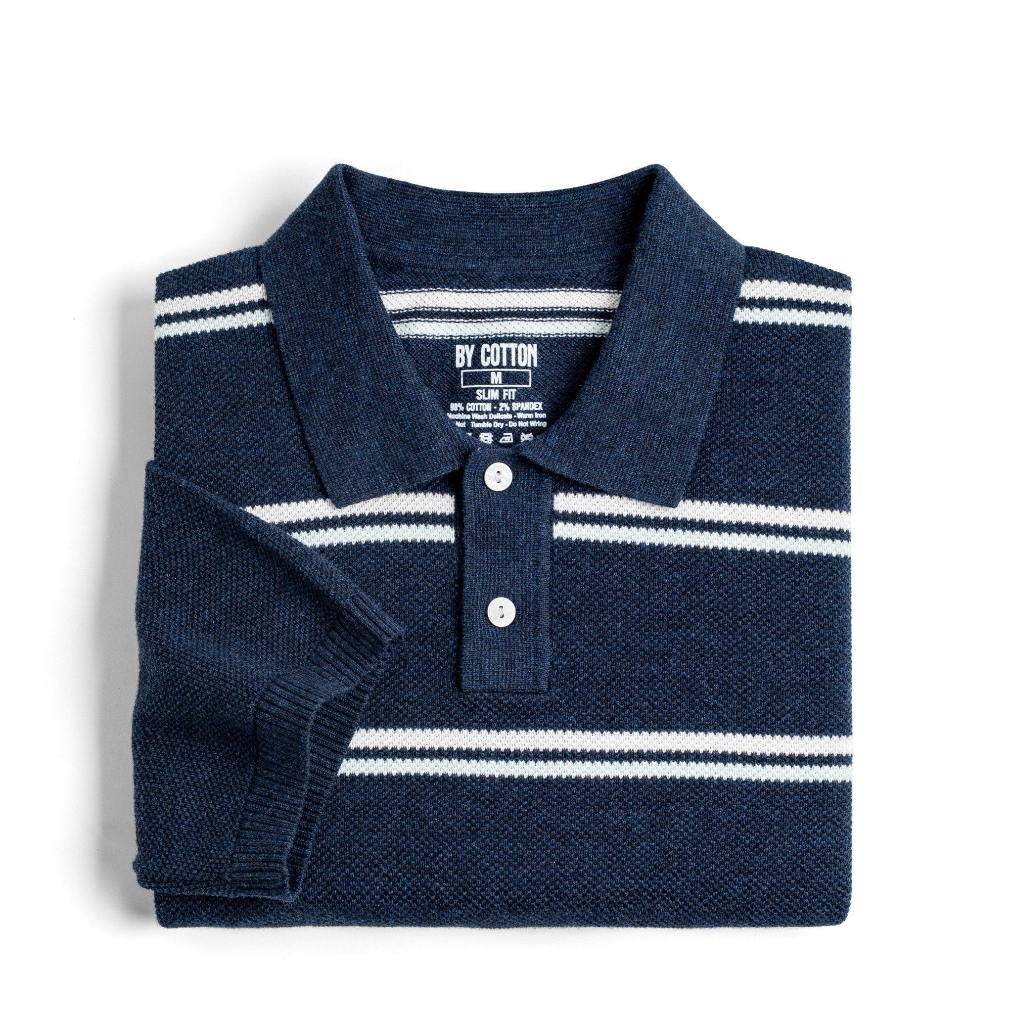 Áo Polo Dệt Kim By Cotton Melange Sọc Đôi