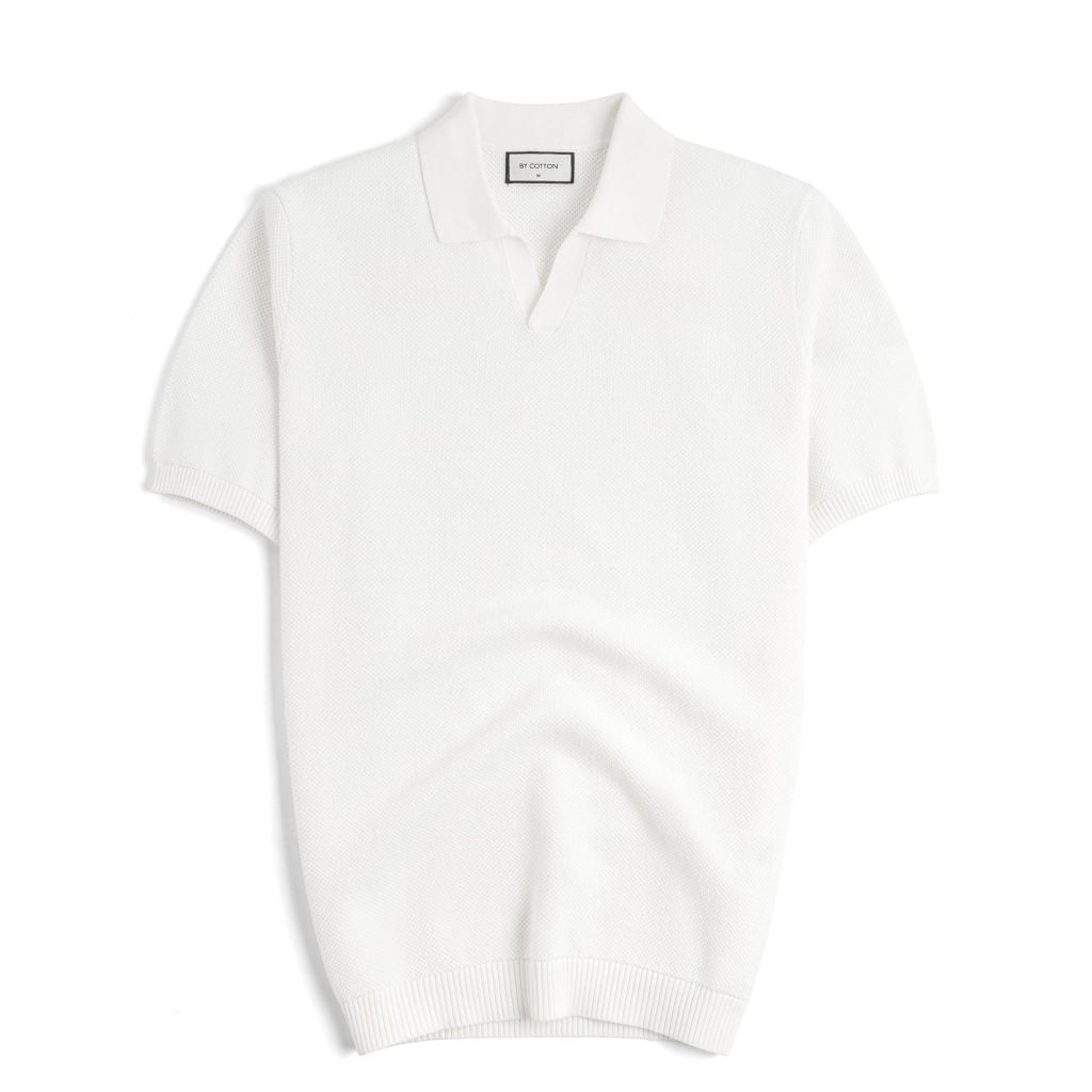 Áo Polo Dệt Kim By Cotton Melange Trắng