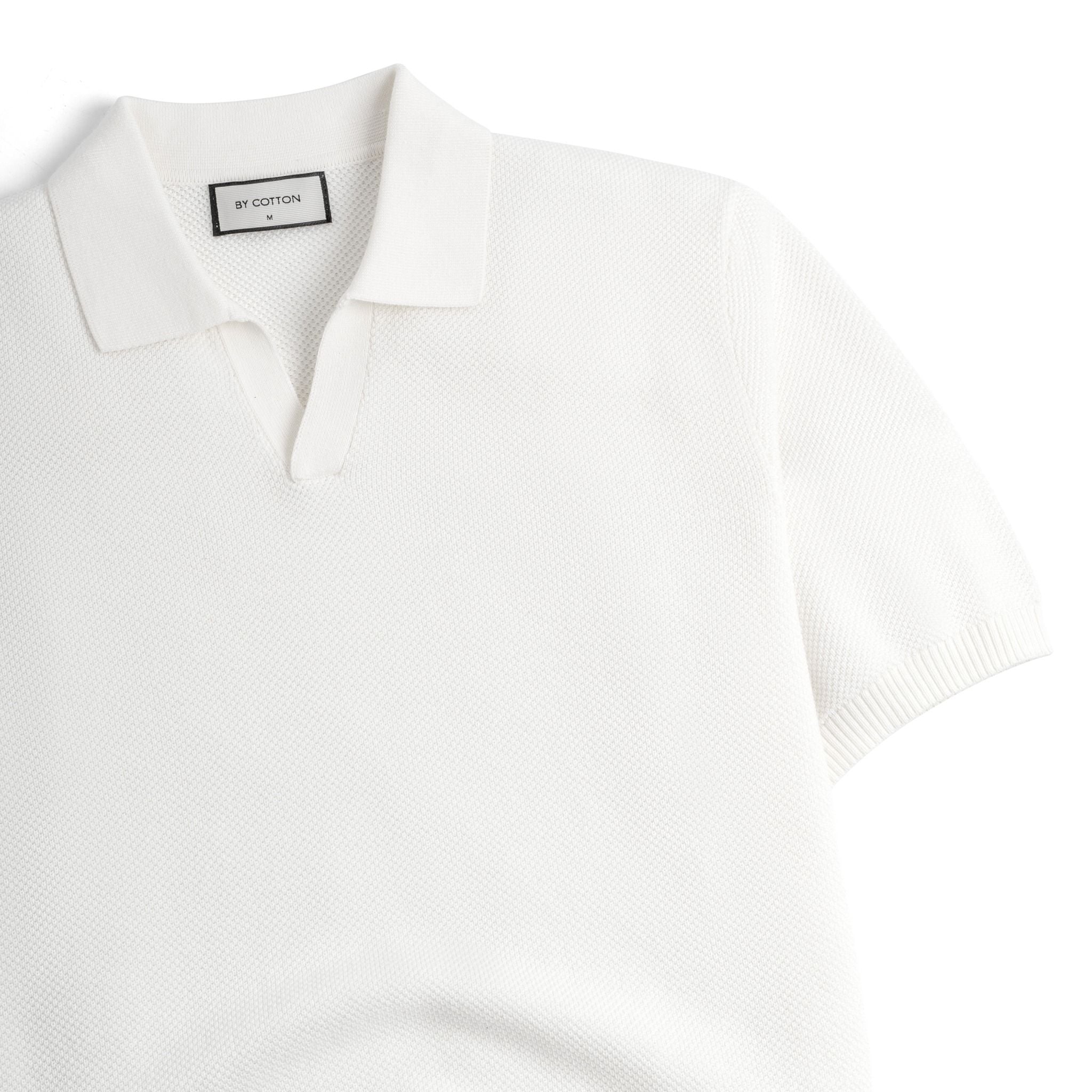 Áo Polo Dệt Kim By Cotton Melange Trắng