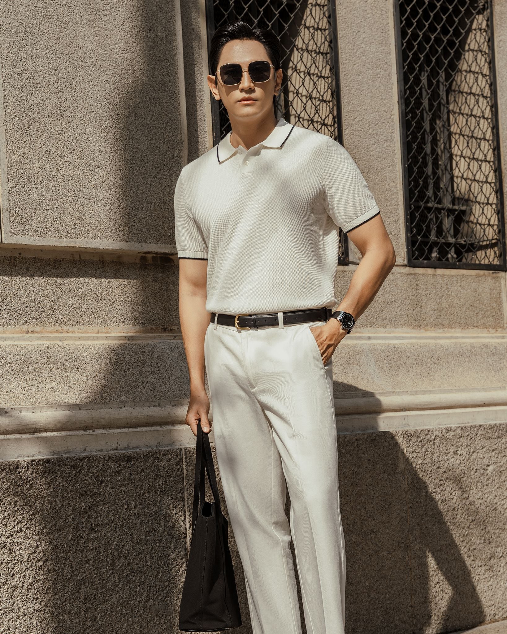 Áo Polo Dệt Kim By Cotton Melange Trắng SS2