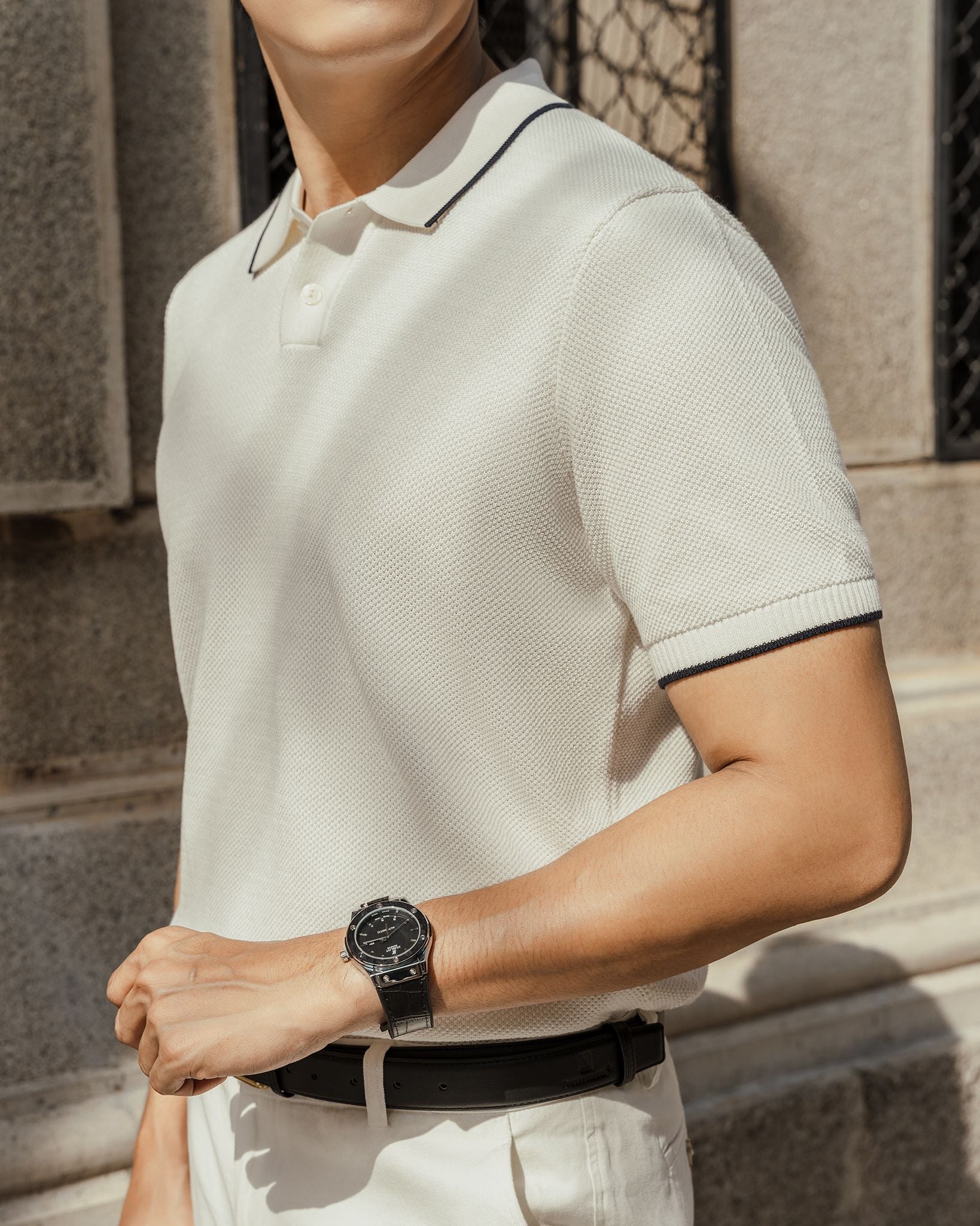 Áo Polo Dệt Kim By Cotton Melange Trắng SS2