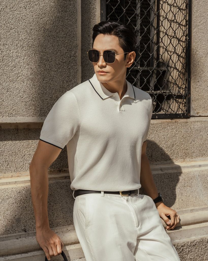 Áo Polo Dệt Kim By Cotton Melange Trắng SS2