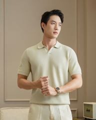 Áo Polo Dệt Kim By Cotton Melange Xanh Bơ